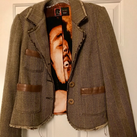Bob Marley wool blazer w brown leather size 6 - Picture 1 of 5